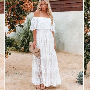 OUR TOGETHER IS FOREVER OFF THE SHOULDER LACE MAXI